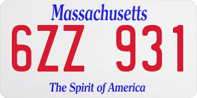 MA license plate 6ZZ931