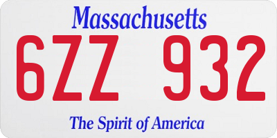 MA license plate 6ZZ932