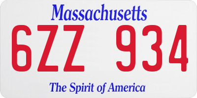MA license plate 6ZZ934