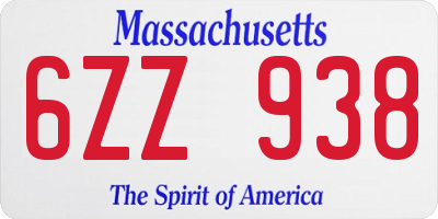 MA license plate 6ZZ938