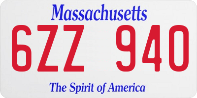 MA license plate 6ZZ940