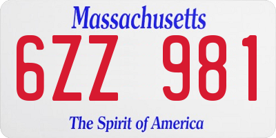 MA license plate 6ZZ981
