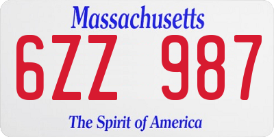 MA license plate 6ZZ987