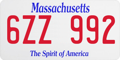 MA license plate 6ZZ992