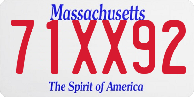 MA license plate 71XX92