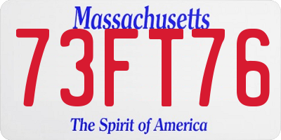 MA license plate 73FT76