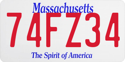 MA license plate 74FZ34