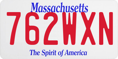 MA license plate 762WXN