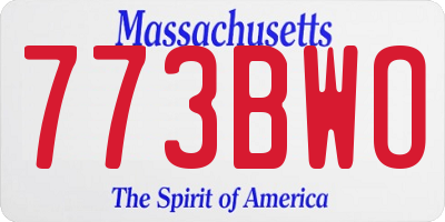 MA license plate 773BWO