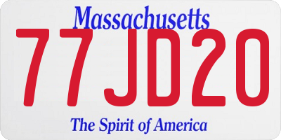 MA license plate 77JD20