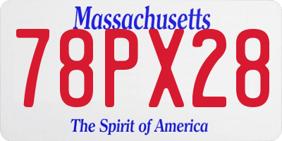 MA license plate 78PX28