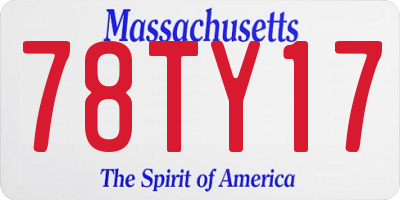 MA license plate 78TY17