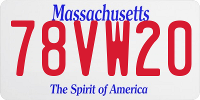 MA license plate 78VW20