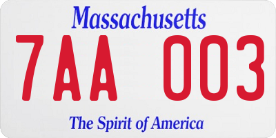MA license plate 7AA003