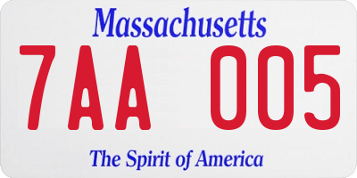 MA license plate 7AA005