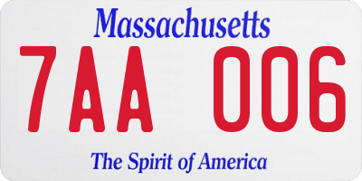 MA license plate 7AA006