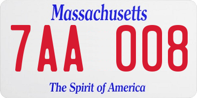 MA license plate 7AA008