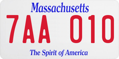 MA license plate 7AA010