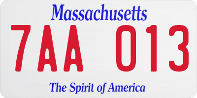MA license plate 7AA013