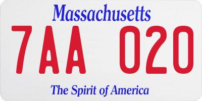 MA license plate 7AA020