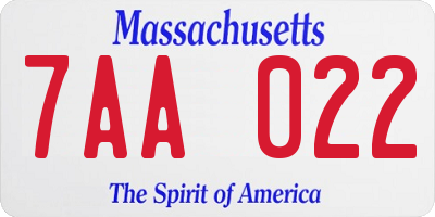 MA license plate 7AA022