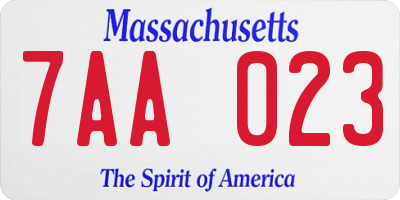 MA license plate 7AA023