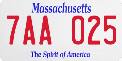 MA license plate 7AA025