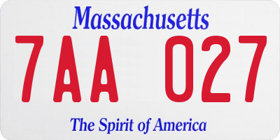 MA license plate 7AA027