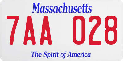 MA license plate 7AA028