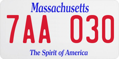 MA license plate 7AA030