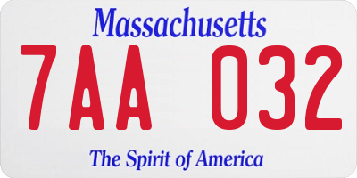 MA license plate 7AA032