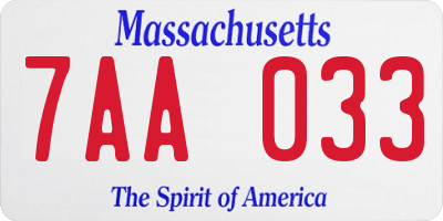 MA license plate 7AA033