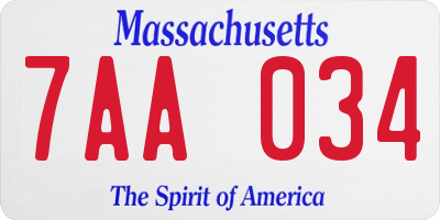 MA license plate 7AA034
