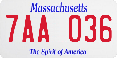 MA license plate 7AA036