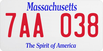 MA license plate 7AA038