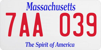 MA license plate 7AA039