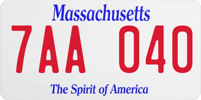 MA license plate 7AA040