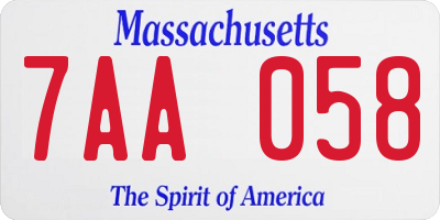MA license plate 7AA058
