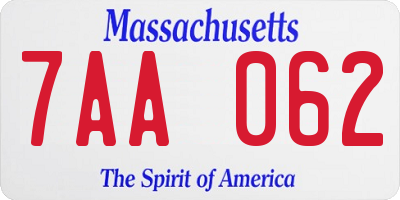 MA license plate 7AA062