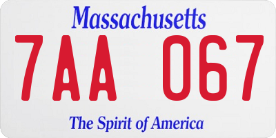 MA license plate 7AA067