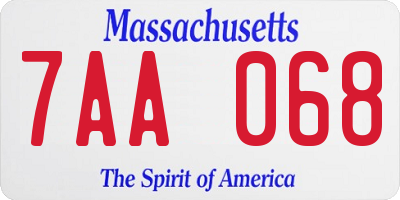 MA license plate 7AA068