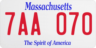 MA license plate 7AA070