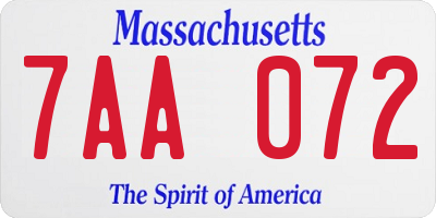 MA license plate 7AA072