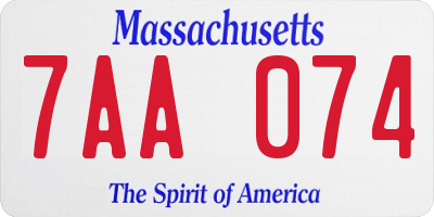 MA license plate 7AA074