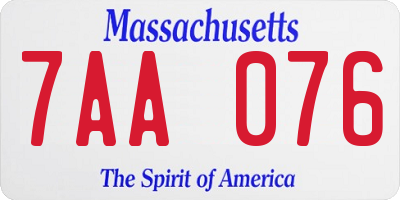 MA license plate 7AA076