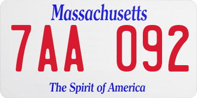 MA license plate 7AA092