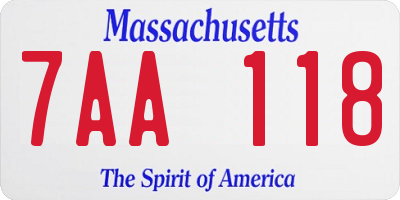 MA license plate 7AA118