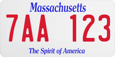 MA license plate 7AA123
