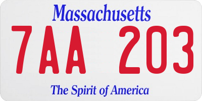 MA license plate 7AA203