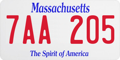 MA license plate 7AA205